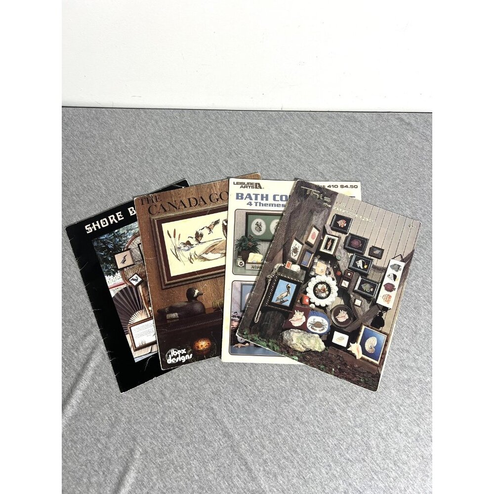 Vintage Lot 4 Cross Stitch Pattern‎ Books Seashore Birds Bath Canada Goose